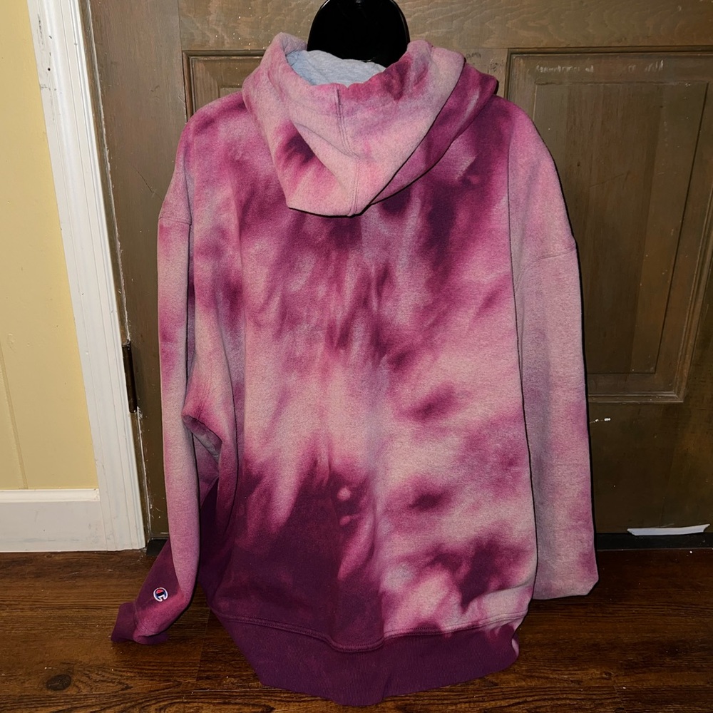 Champion Pink Gray Tie-Dye Logo Fleece Long Sleeve Cozy Pullover Hoodie Size 2XL - Picture 3 of 9